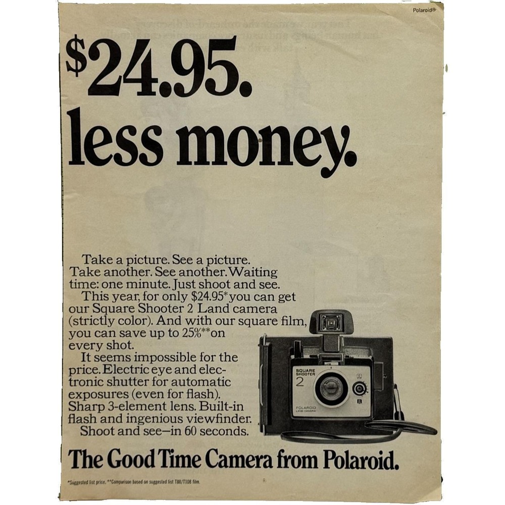 Polaroid Square‎ Shooter Camera Instant Photography Vintage Print Ad 1972